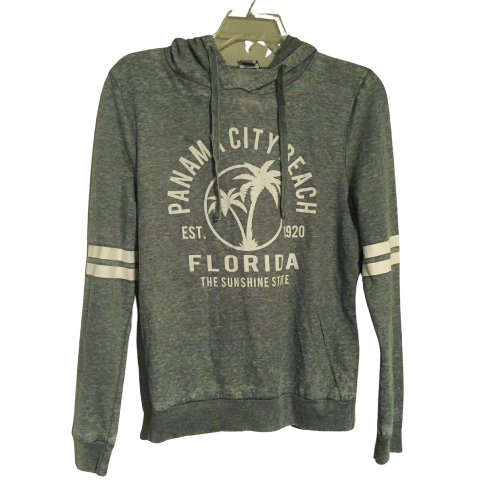 Panama City Beach Florida lightweight hoodie sweatshirt arm stripes SIZE LARGE
